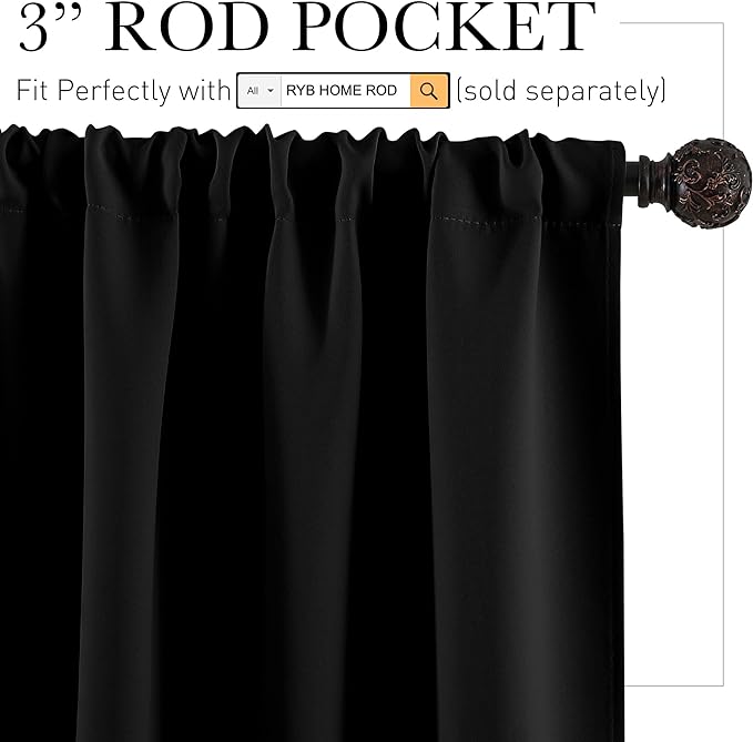 RYB HOME Blackout Privacy Bathroom Window Curtains, Short Thermal Insulated - Image 2