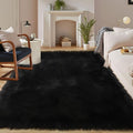 Latepis Black Faux Fur Rug 8x10, Faux Fur Sheepskin Rug by Latepis