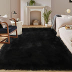 Latepis Black Faux Fur Rug 8x10, Faux Fur Sheepskin Rug by Latepis
