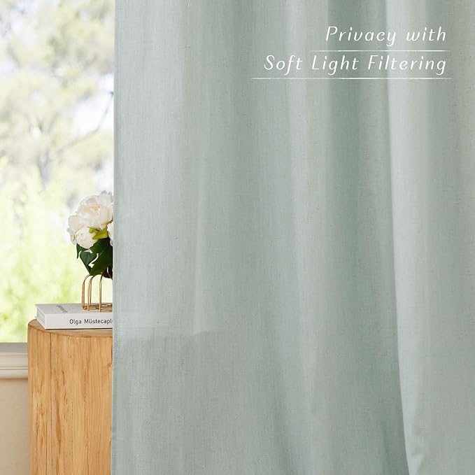 NICETOWN Sage Green Curtains 63 inches Long, Grommet Thick Flax Linen Blend - Image 3