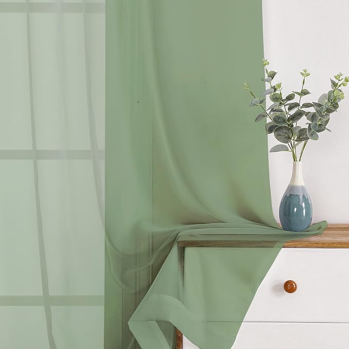 Chyhomenyc Extra Long Sage Green Voile Sheer Curtains 120 Inches Long 2 Pack - Image 5