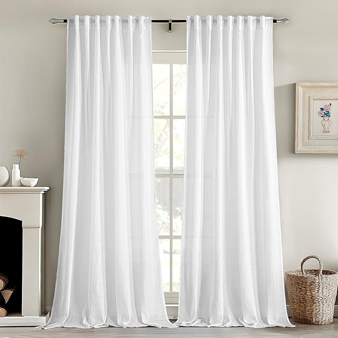 MIULEE White Linen Curtains 78 Inch Long 2 Panels by MIULEE