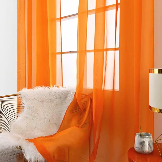 SpaceDresser Orange Sheer Curtains 4 Panels Rod Pocket Semi-Sheer Curtain 108 - Image 4