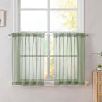 Simplebrand Sage Tier Curtains for Kitchen 24 Inches Long 2 PaSet, Rod Pocket by Simplebrand
