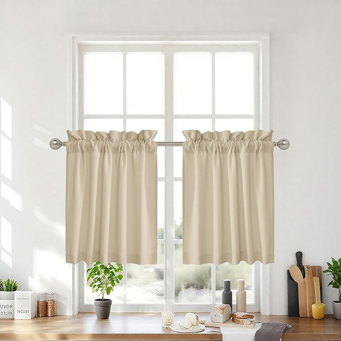 RYB HOME Cafe Curtains 24 inches Length, Short Kitchen Valances and Curtain Set by RYBHOME