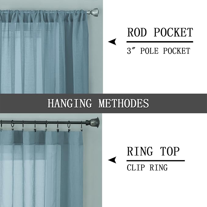 Tollpiz Sheer Curtain Linen Textured Bedroom Curtains Sheer Light Filtering Rod - Image 5