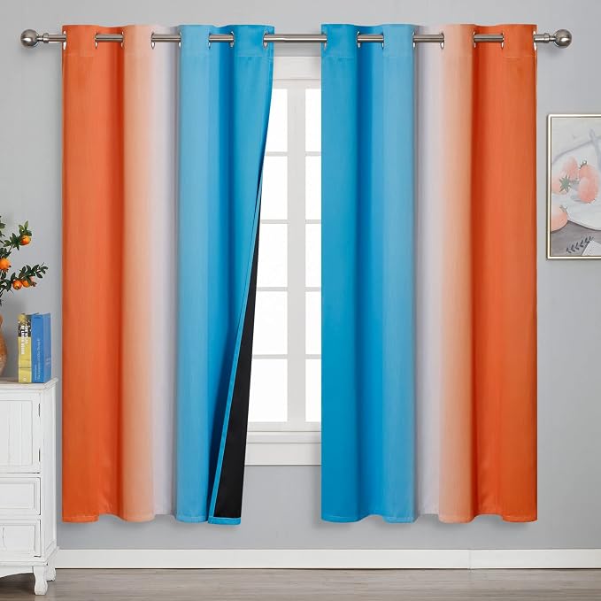 Ombre Orange and Blue Blackout Curtains 72 Inch Length 2 panels, Full Room by ESTELARTEXTILER