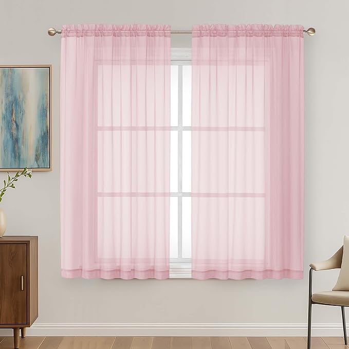 OVZME Blush Pink Sheer Curtains 63 Inches Long 2 Panels Set, Light Filtering by OVZME