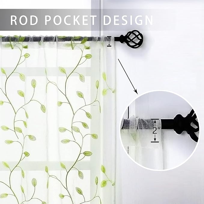 MRTREES Sheer Valance Curtain 54 x 16 inch Leaves Embroidered Sheer Christmas - Image 2