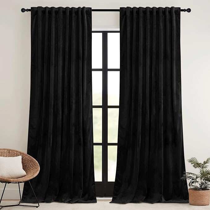 RYB HOME Black Velvet Curtains 102 inches - Image 2