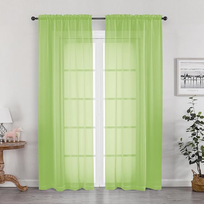 OWENIE Lime Sheer Curtains for Bedroom Living Room 72 Inches Long 2 Panels Set by OWENIE