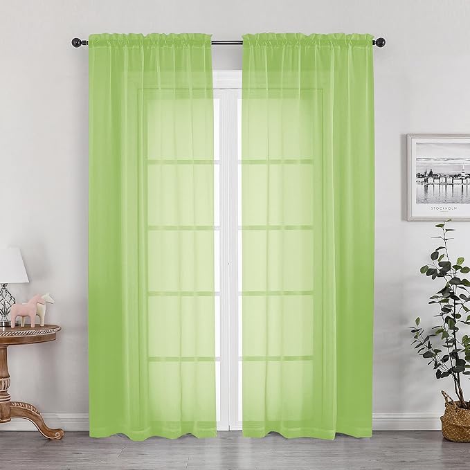 OWENIE Sheer Lime Curtains for Bedroom Living Room 78 Inches Long 2 Panels Set by OWENIE