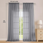 OWENIE Extra Long Grey Sheer Curtains 96 Inches Long 2 Panels Set, Soft - Image 2
