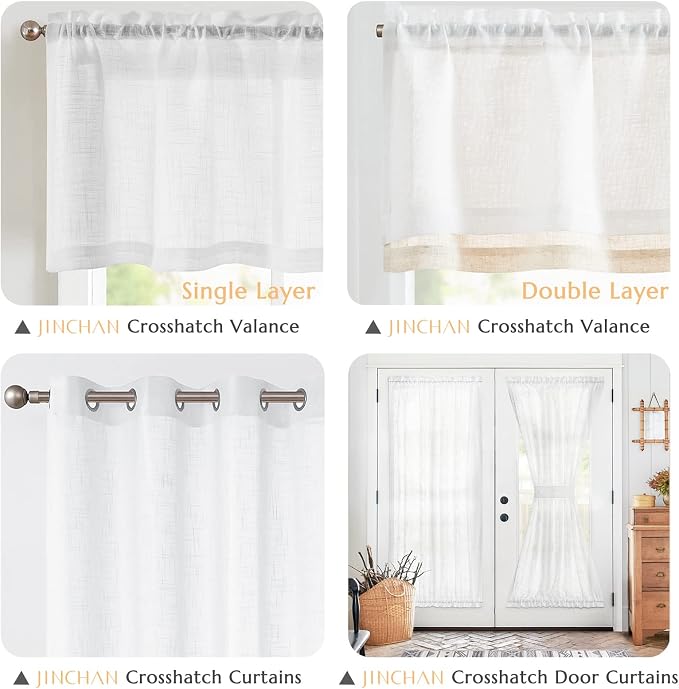 jinchan Linen Valance for Farmhouse Living Room Windows 16 Inch Slubbed Crossed - Image 7