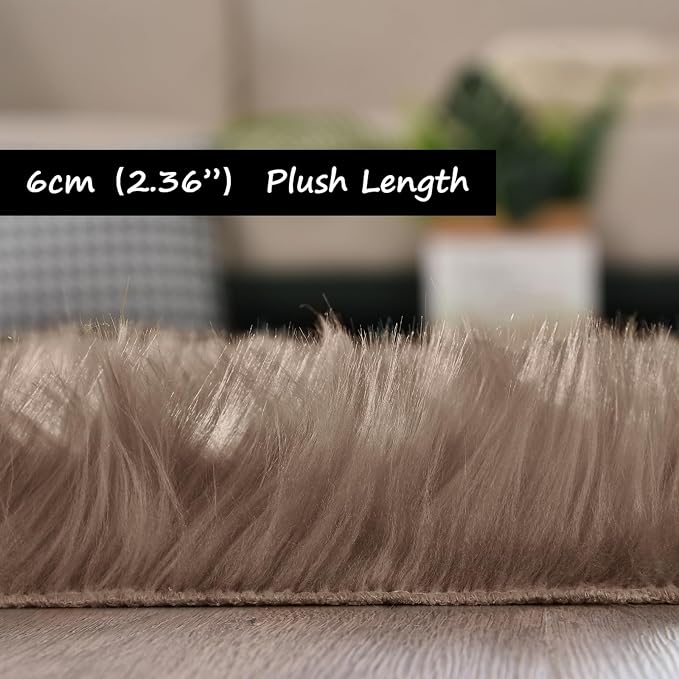 Goolela Faux Sheepskin Fur Area Rug 5x8 Light Brown Beige Fluffy Fuzzy Furry - Image 4