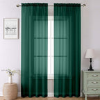Lecloud Hunter Green Sheer Curtains 90 Inches Long 2 Panels, Airy Voile Solid by Lecloud