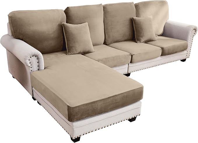 Couch Cover 4-Piece Elastic Velvet Couch Cushion Covers & Chaise Slipcovers by Taque