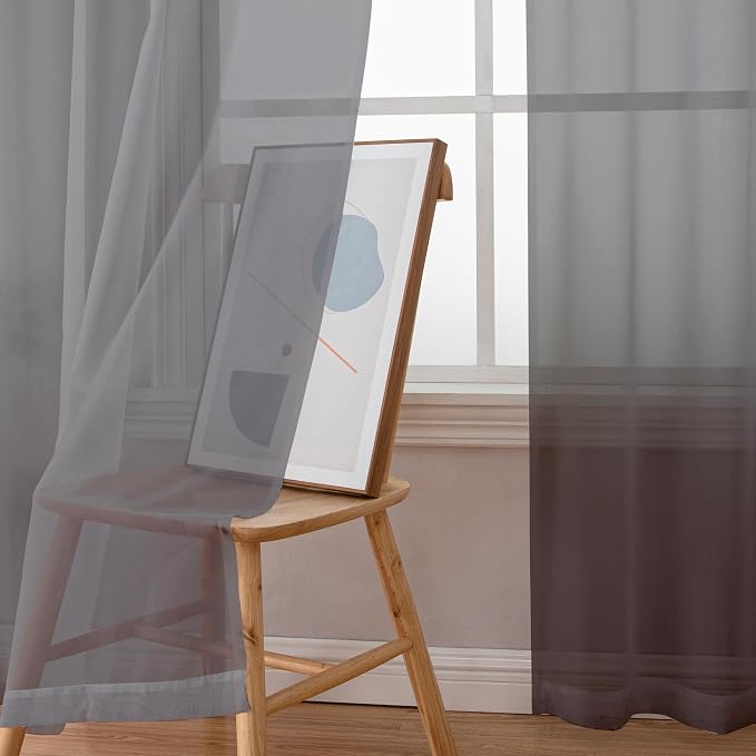 Simplebrand Grey Sheer Curtains 96 Inches Long, Light Filtering Rod Pocket - Image 2