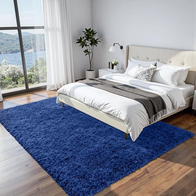 8x10 Area Rugs for Living Room Rug: Soft Fluffy Shag Navy Blue Rugs for Bedroom - Image 2