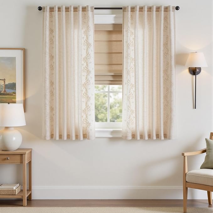 jinchan Evelyn Embroidered Linen Curtains 63 inch Floral Curtains - Image 2