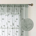 HOMEIDEAS Sage Green Sheer Curtains 52 X 84 Inches Long 2 Panels Embroidered - Image 5