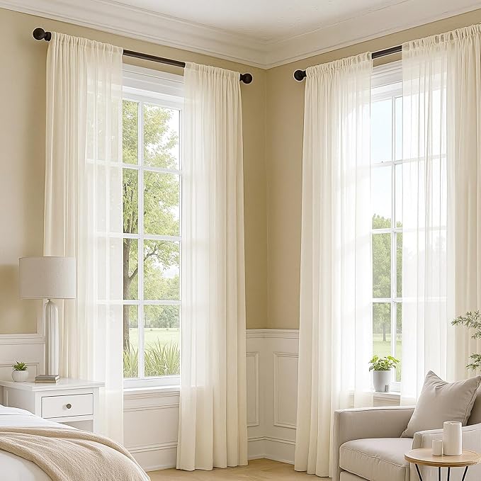 MIULEE Butter Cream Sheer Curtains 84 Inches Long, 4 Panels Set, Rod Pocket - Image 5