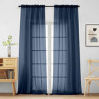 Navy Blue Sheer Curtains for Window 96 Inches Long 2 Panels, Soft Airy Light by Home