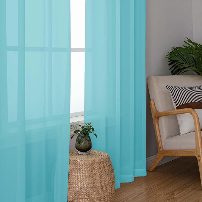 OWENIE Sheer Aqua Curtains for Bedroom Living Room 78 Inches Long 2 Panels Set - Image 3