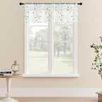 MRTREES Sheer Voile Curtain Valances 2 Panels, Sage Green Leaves Embroidered by MRTREES