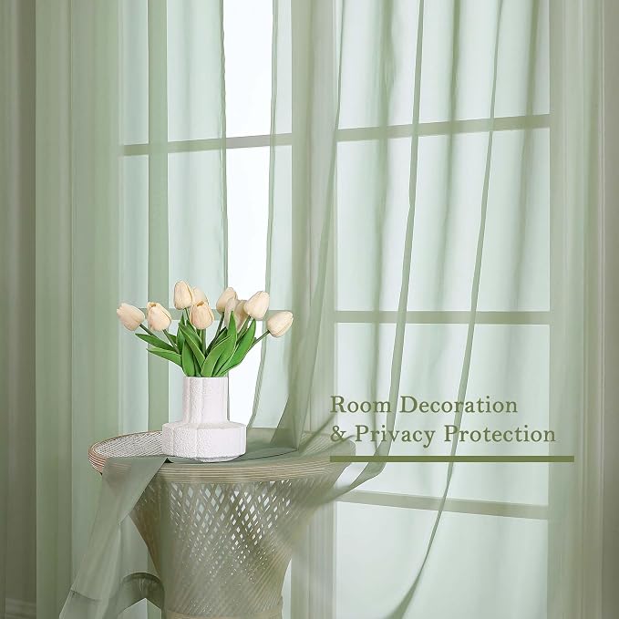 Lecloud Sage Green Sheer Curtains 84 Inches Long 2 Panels Set, Solid Airy Voile - Image 7