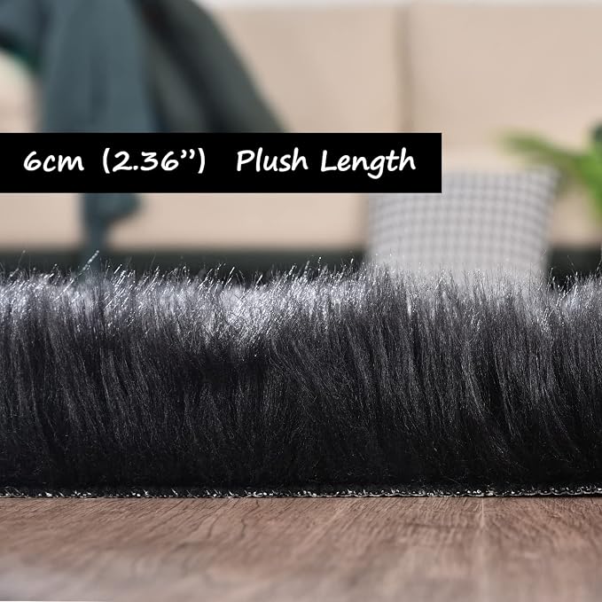 Goolela Black Fluffy Runner Rug 2x6 - Image 3