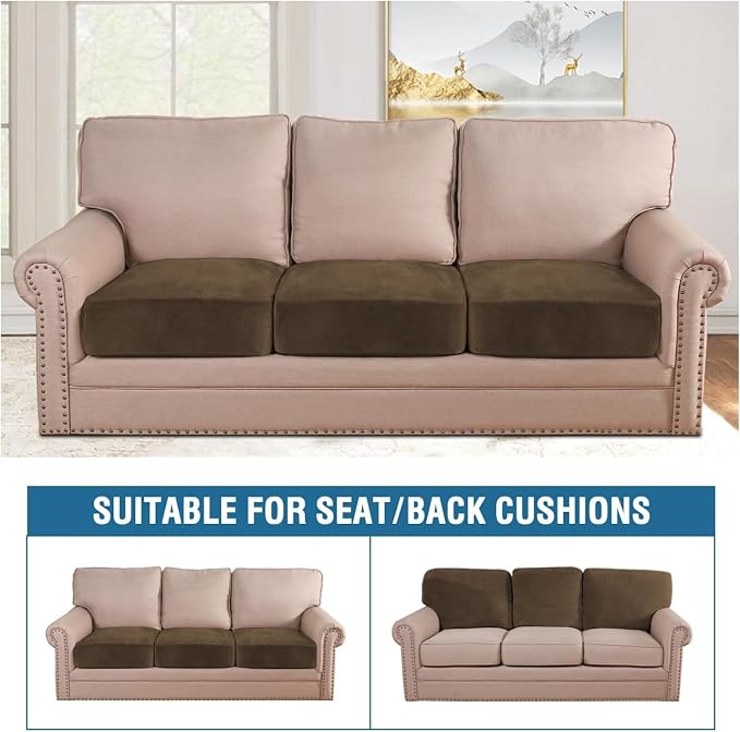 H.VERSAILTEX Velvet Stretch Couch Cushion Cover Plush Cushion Slipcover - Image 3