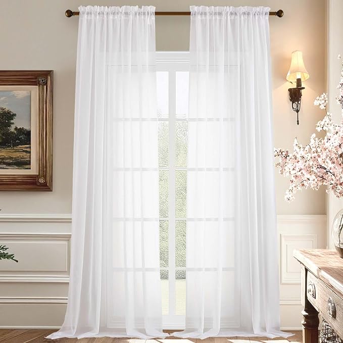 Aiyufeng Sheer White Curtains 120 Inches Long, Extra Long Rod Pocket Solid by Aiyufeng