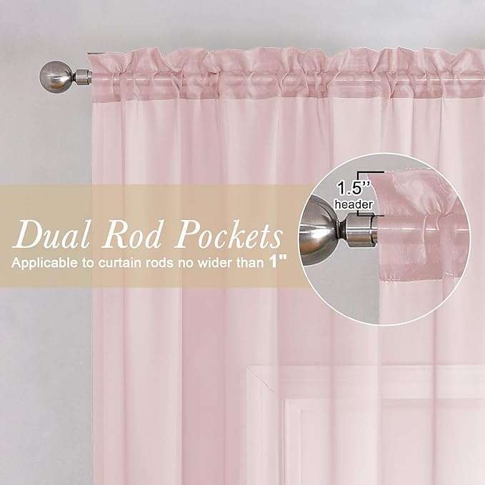 Lecloud Blush Pink Sheer Curtains 84 Inches Long 2 Panels Set, Light Filtering - Image 2