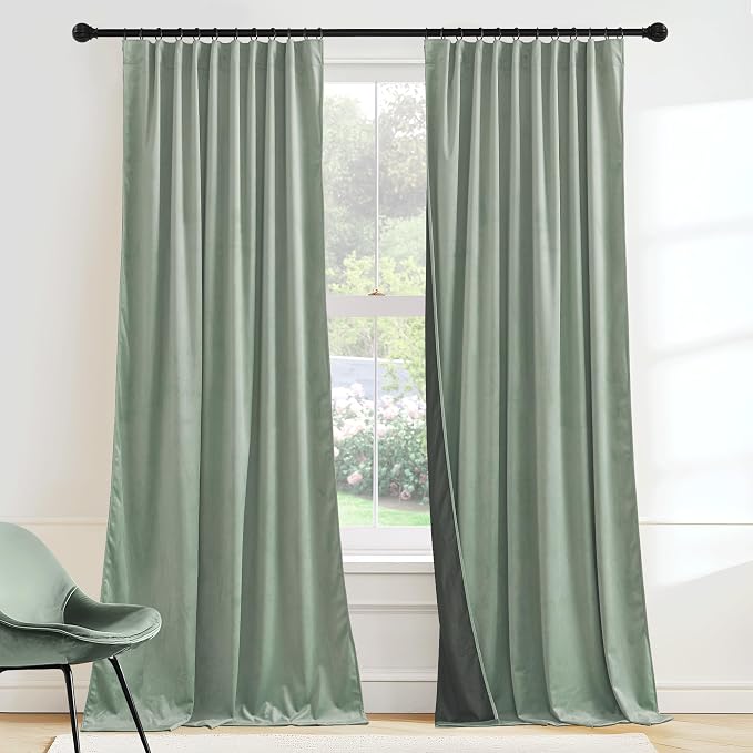 RYB HOME Auqa Velvet Curtains 84 inches Long, Room Darkening, Floor-Length by RYBHOME