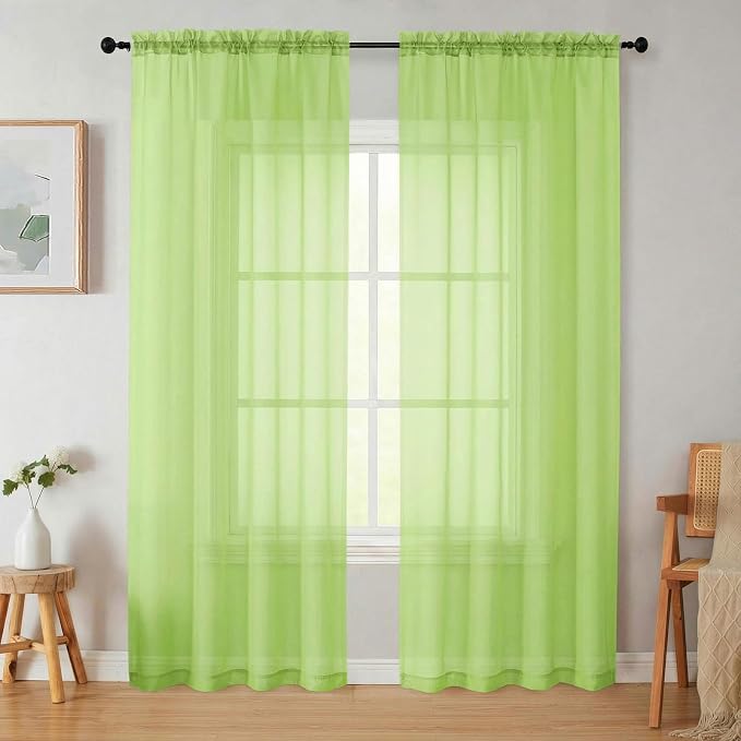 Sheer Curtains 84 Inches Long 2 Panels Set by WelvetBLK
