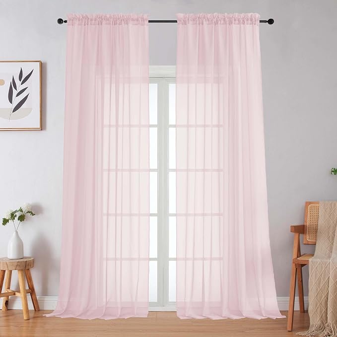 Blush Sheer Curtains for Bedroom Living Room 96 Inches Long 2 Panels, Modern by WelvetBLK