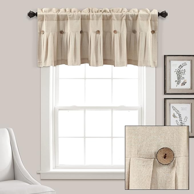 Lush Decor Linen Button Farmhouse Valance Curtians 52"W x 18"L Dark Linen - Image 6