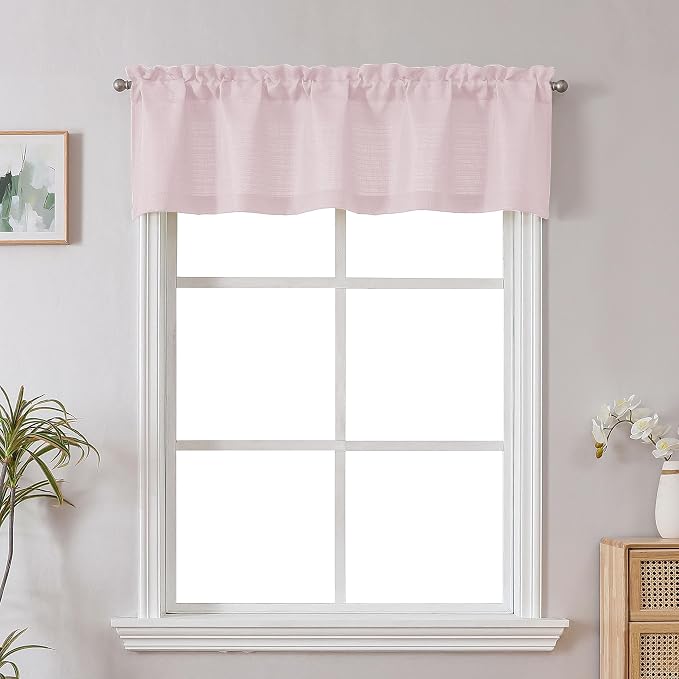 Chyhomenyc Blush Pink Valance for Windows, Light Filtering Faux Linen Solid by Chyhomenyc