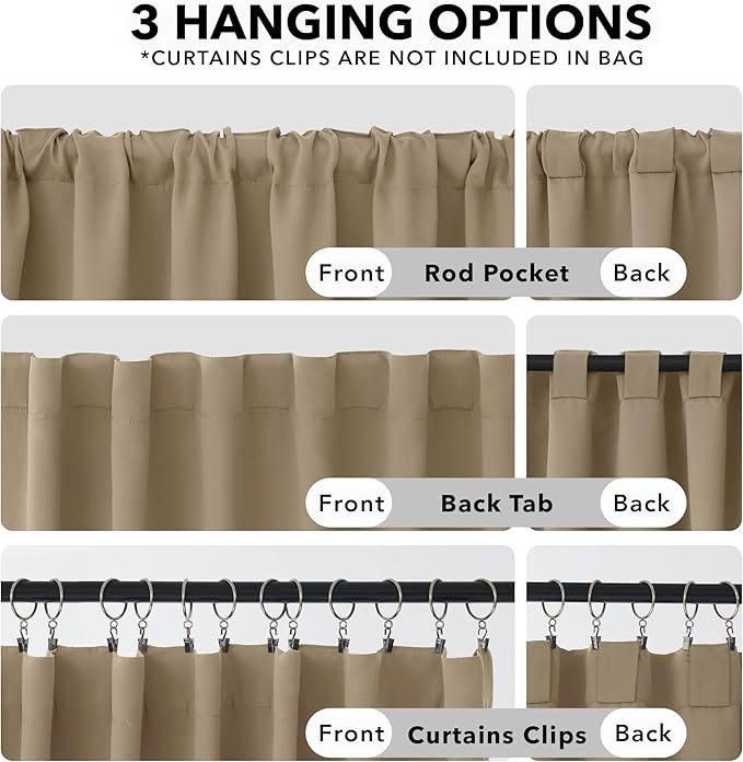 Deconovo Blackout Curtains, Thermal Insulated, W52 x L95 2 Panels, Back Tab - Image 2