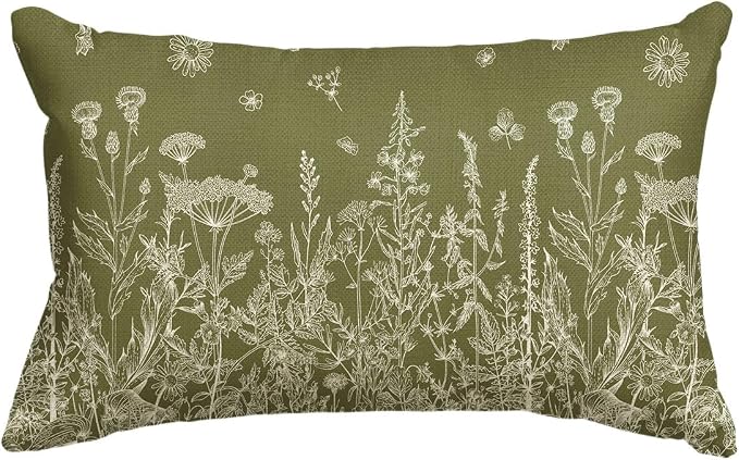 AVOIN colorlife Wildflowers Spring Moss Green Throw Pillow Cover, 12 x 20 Inch by AVOINcolorlife