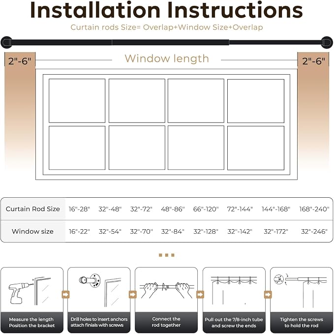 Zeerobee Curtain Rods for Windows 32 to 72, 1 Inch Industrial Wrap Around White - Image 6