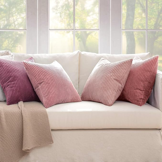 MIULEE Pack of 4 Purple Pink Valentines Corduroy Decorative Throw Pillow Covers - Image 5