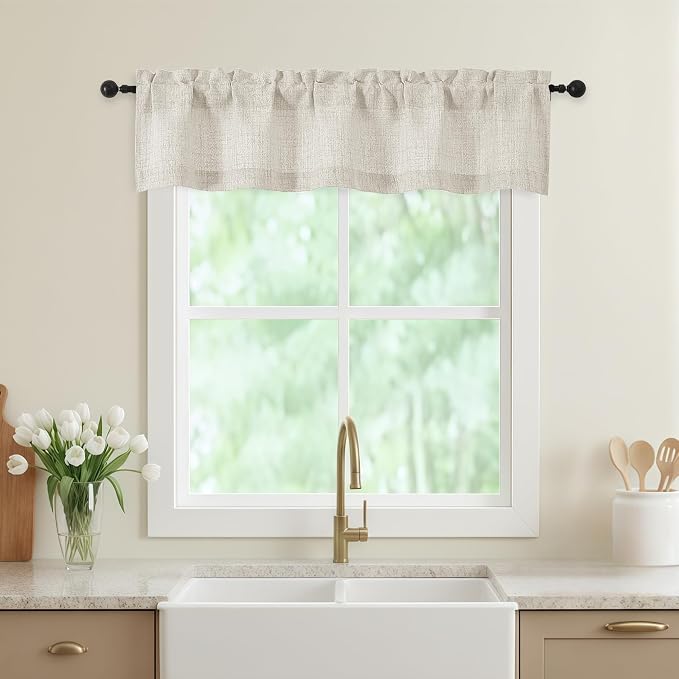 Valances for Windows, Light Filtering Faux Linen Textured Small Short Valance by WelvetBLK