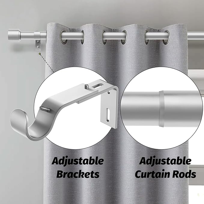 GEEBOBO Silver Curtain Rods for Windows 120 to 240 Inch, 1 Inch Extra Long - Image 2