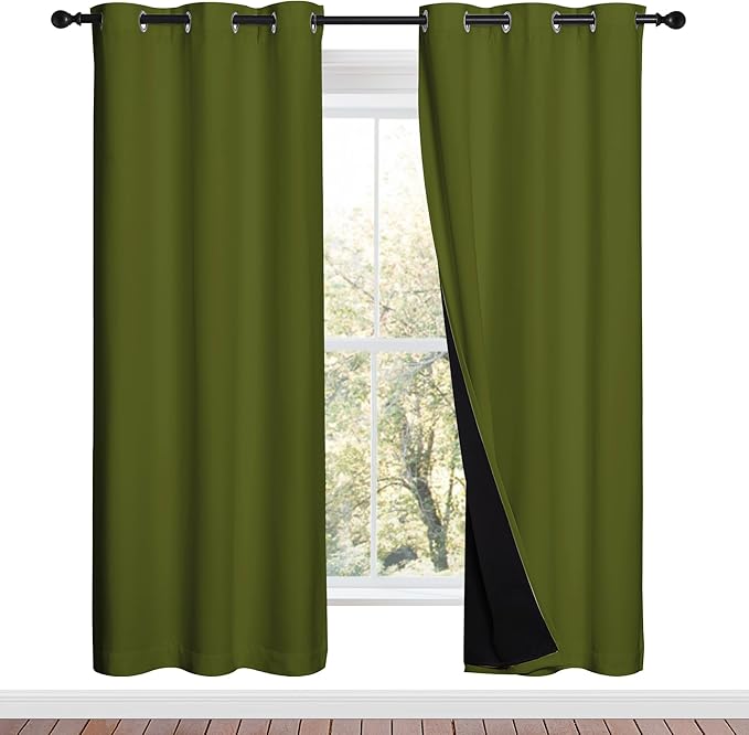 NICETOWN 100% Blackout Window Curtain Panels, Olive Green, 2 Pieces, 42-inch by NICETOWN