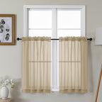 Gwine Taupe Sheer Kitchen Curtains 36 Inch Length, Light Filtering Voile Soft by Gwine
