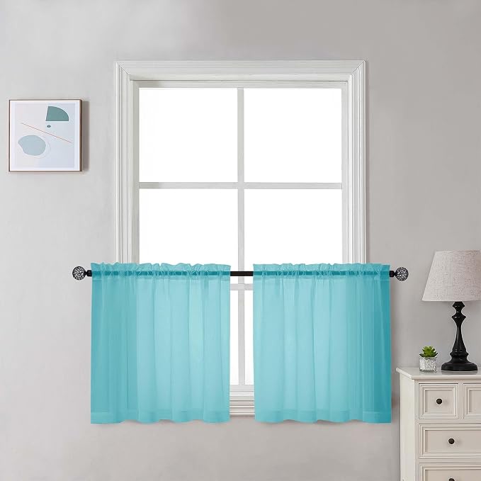 Chyhomenyc Sheer Aqua Tier Curtains 24 Inch Length Set, Small Window Kitchen by Chyhomenyc