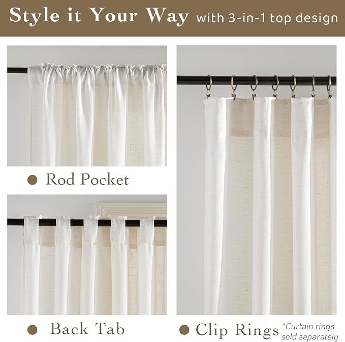 RYB HOME Sheer Curtains 84 inches Long Linen Blend Light & Airy Vertical - Image 7