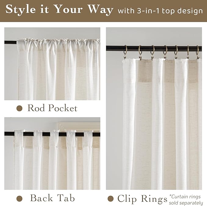 RYB HOME Sheer Linen Curtains Extra Long Light Airy Privacy Protected High - Image 2